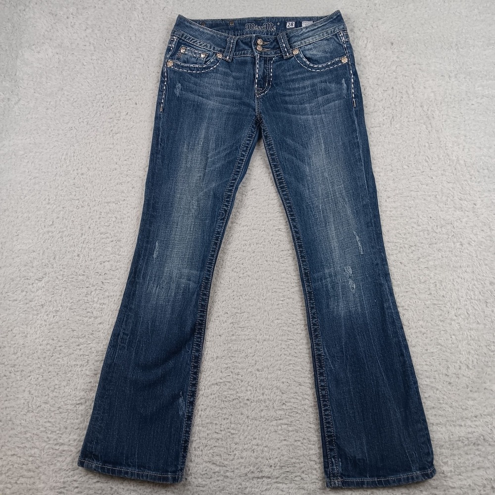 Miss Me Jeans Bootcut Women 28 Blue Embellished Flap Pocket JEW50662R
